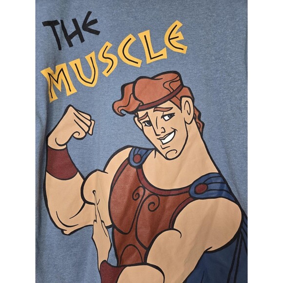 Disney Hercules Shirt Mens Small Blue The Muscle Graphic Tee T-Shirt Cartoon - Picture 3 of 8